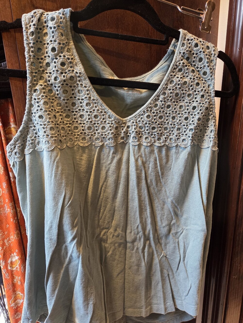 Eddie Bauer XL Light Blue Crochet Yoke Sleeveless Tank